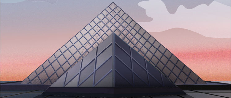 Louvre's pyramids illustration for an unfished packaging project